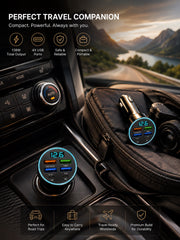 6-Port 66W Fast Car Charger with USB-C & LED Display