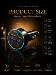 6-Port 66W Fast Car Charger with USB-C & LED Display