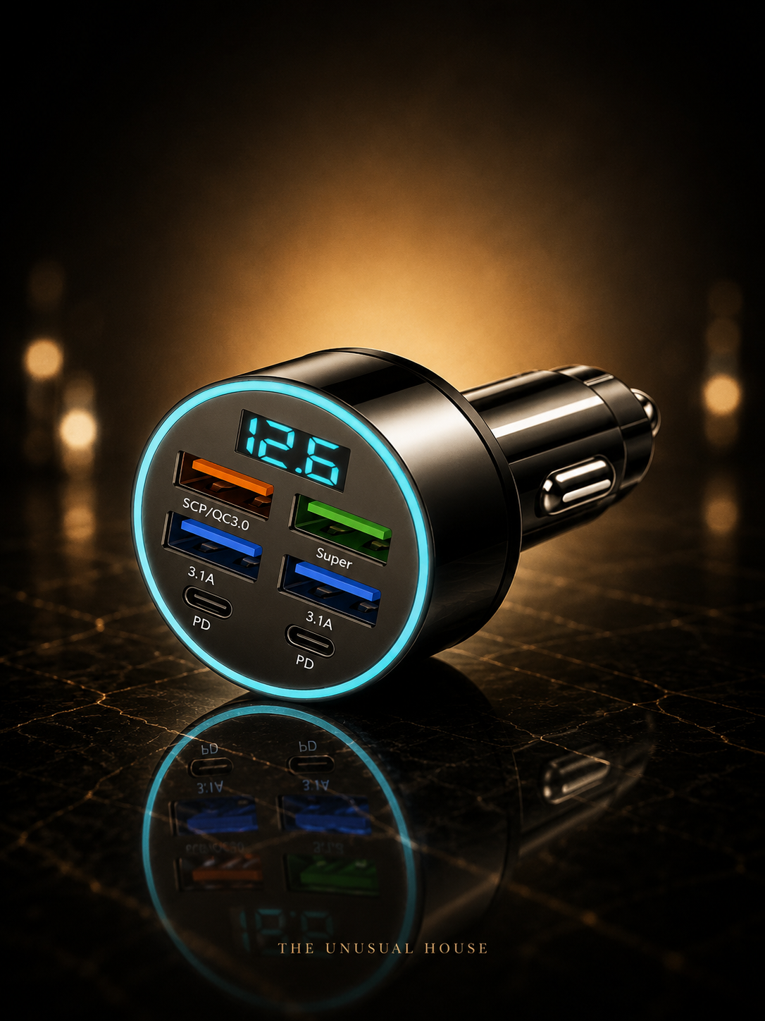 6-Port Fast Car Charger | 66W USB + Type-C Adapter with LED Display | QC3.0 + PD