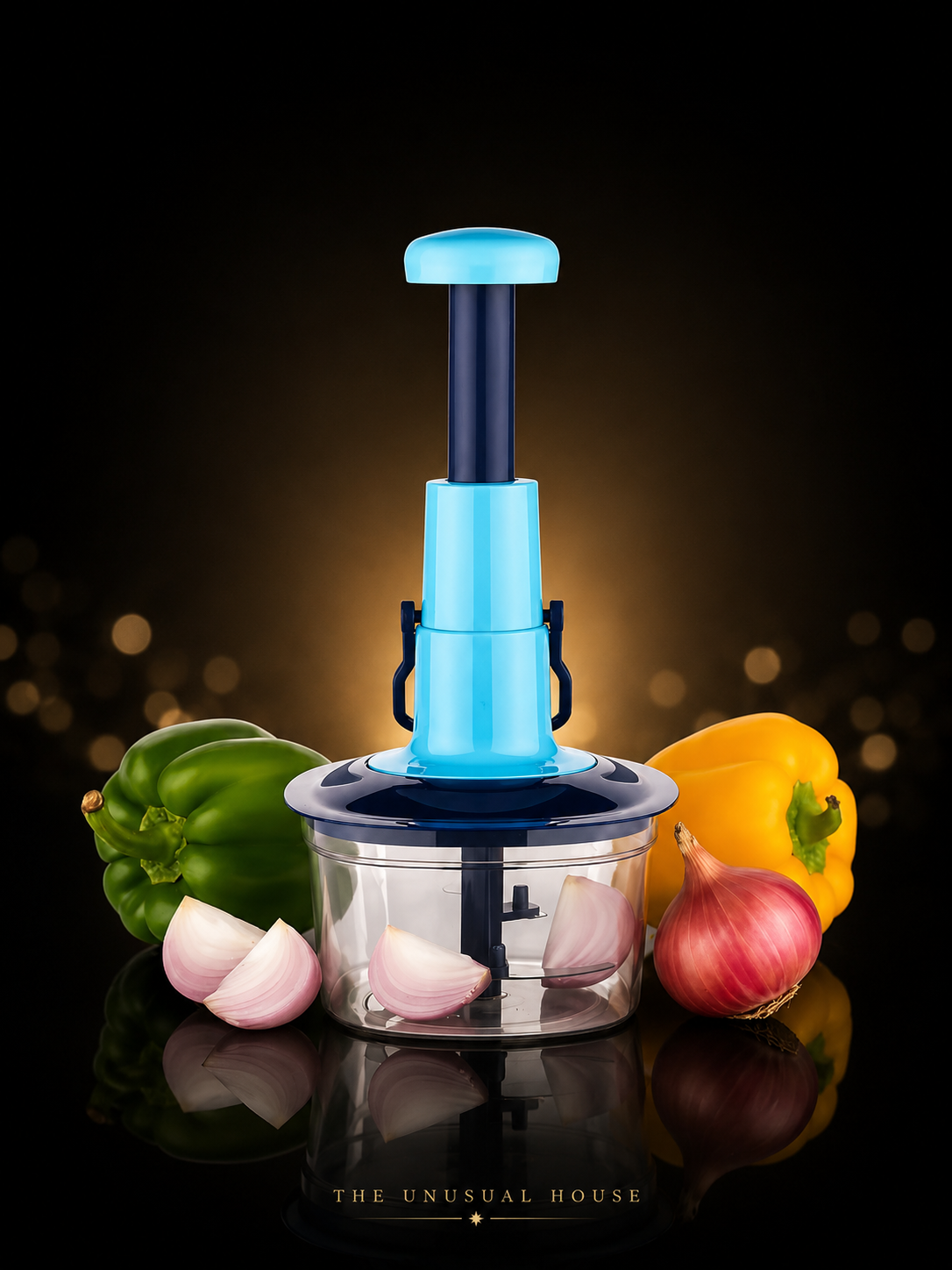 Hand-press vegetable and fruit chopper